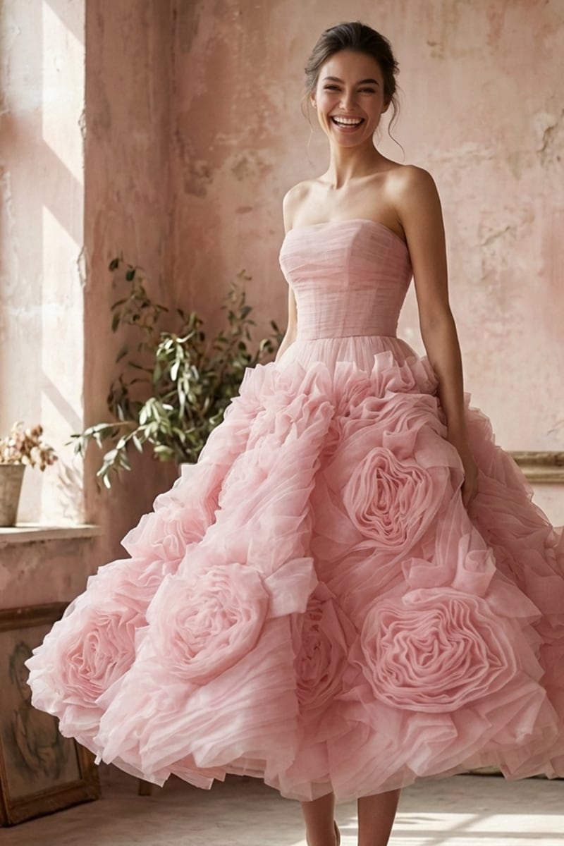 Unreal Sensibility Strapless Midi Dress | Jewelclues | #color_blush