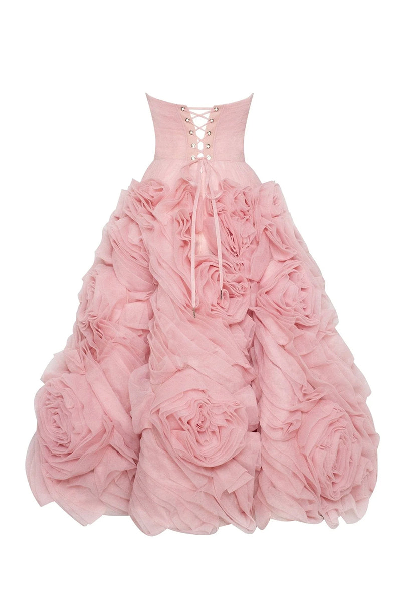 Color_Blush | Unreal Sensibility Tulle Strapless Midi Dress | Jewelclues