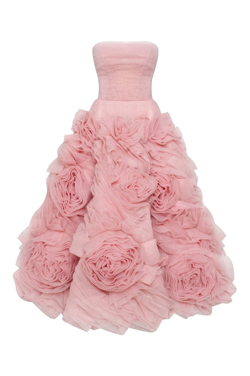 Color_Blush | Unreal Sensibility Tulle Strapless Midi Dress | Jewelclues
