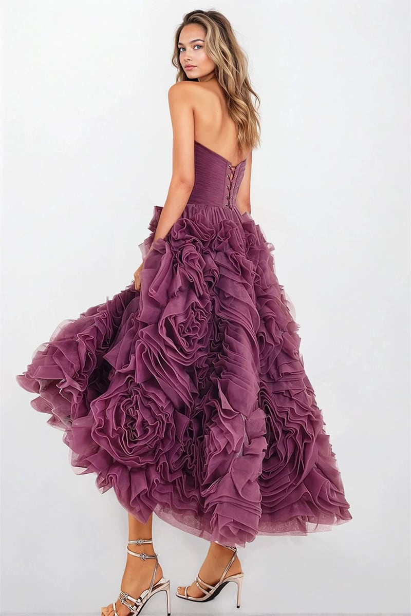 Unreal Sensibility Tulle Strapless Midi Dress | Jewelclues | #color_wine