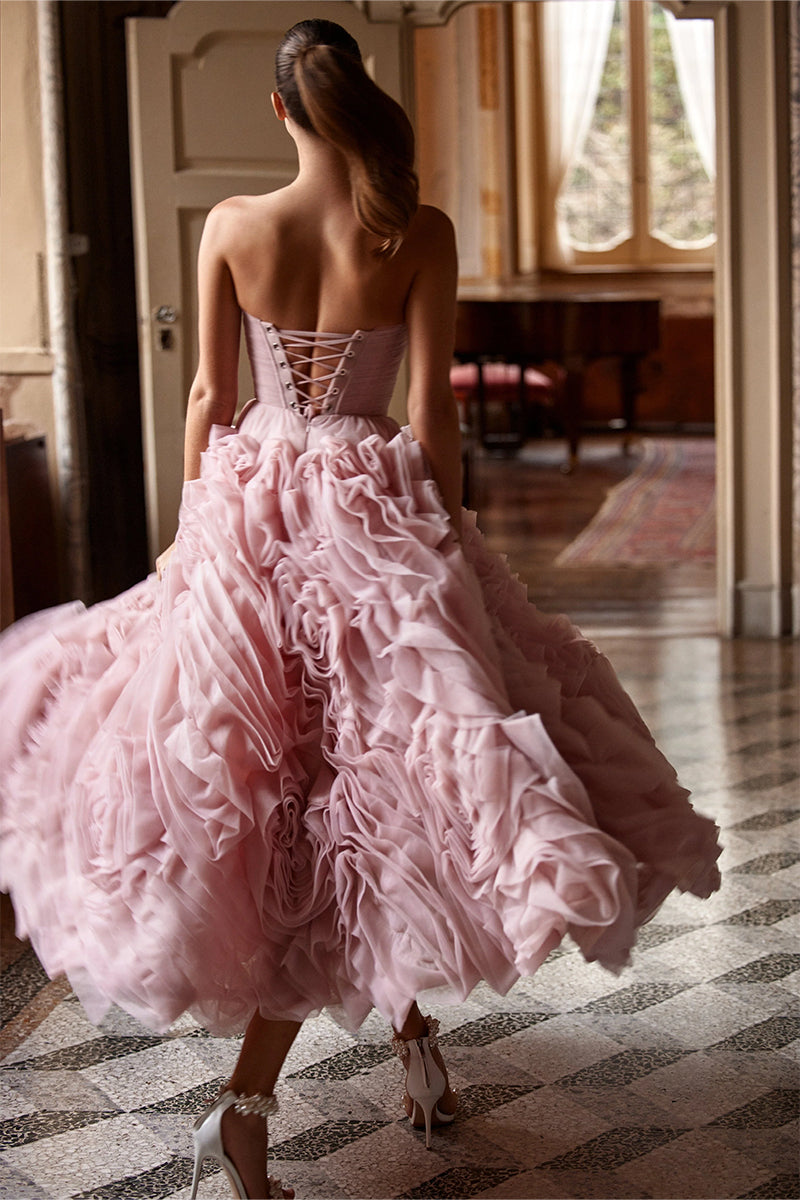 Unreal Sensibility Tulle Strapless Midi Dress | Jewelclues | #color_blush