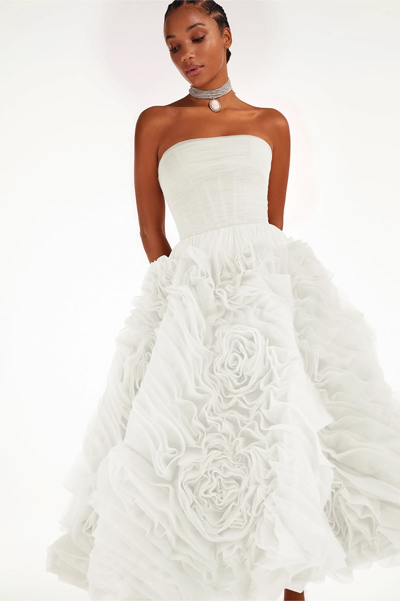 Unreal Sensibility Tulle Strapless Midi Dress | Jewelclues | #color_white