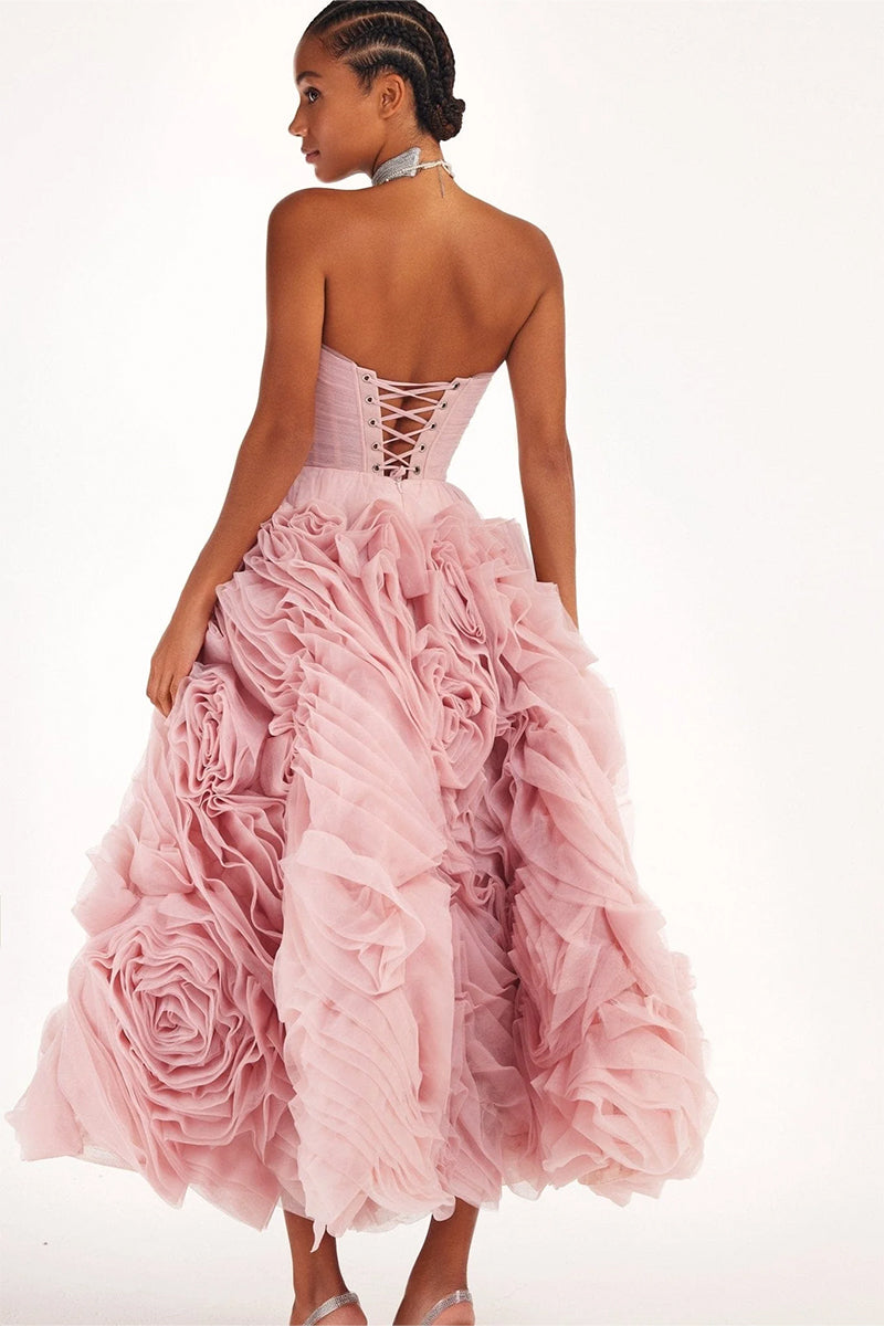 Unreal Sensibility Tulle Strapless Midi Dress | Jewelclues | #color_blush