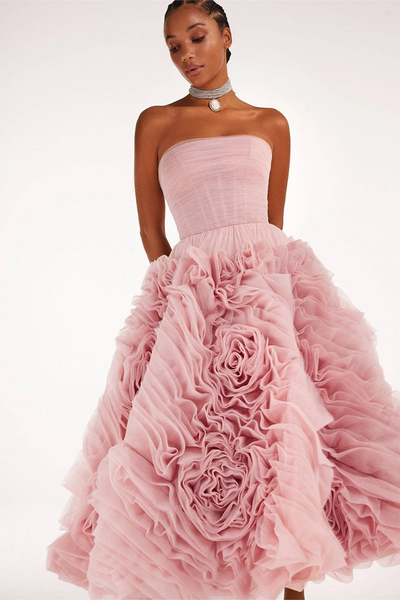Unreal Sensibility Tulle Strapless Midi Dress | Jewelclues | #color_blush