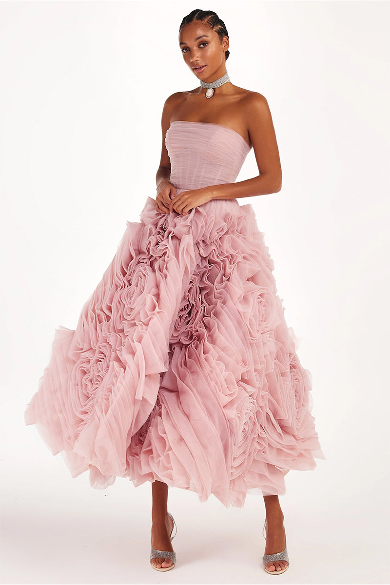Unreal Sensibility Tulle Strapless Midi Dress | Jewelclues | #color_blush