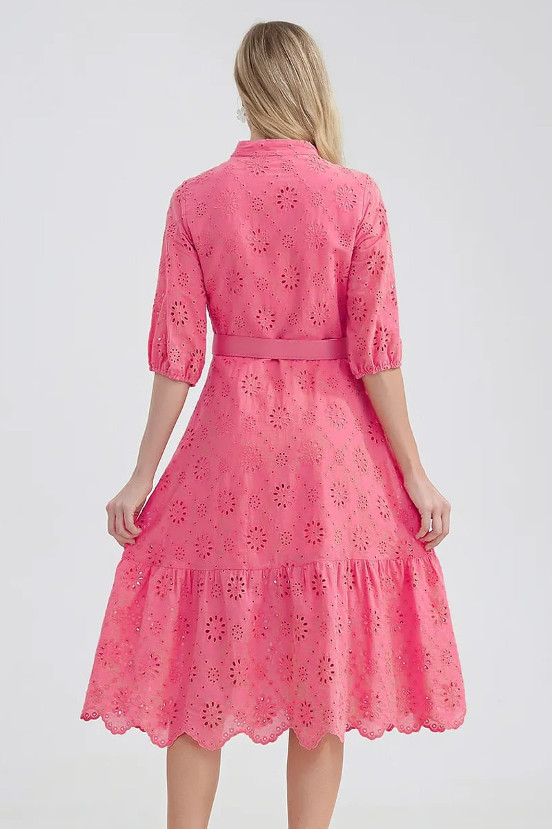 Vacation Romance Eyelet Midi Dress | Jewelclues #color_hot pink