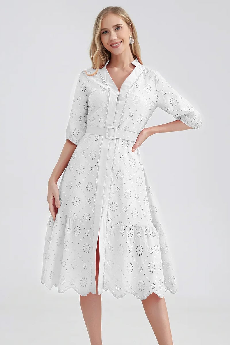 Vacation Romance Eyelet Midi Dress | Jewelclues #color_white
