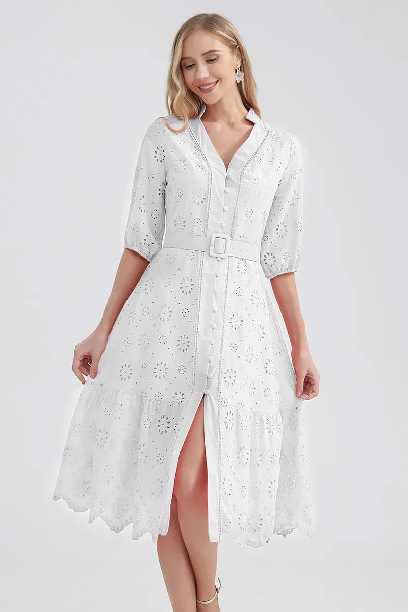 Vacation Romance Eyelet Midi Dress | Jewelclues #color_white