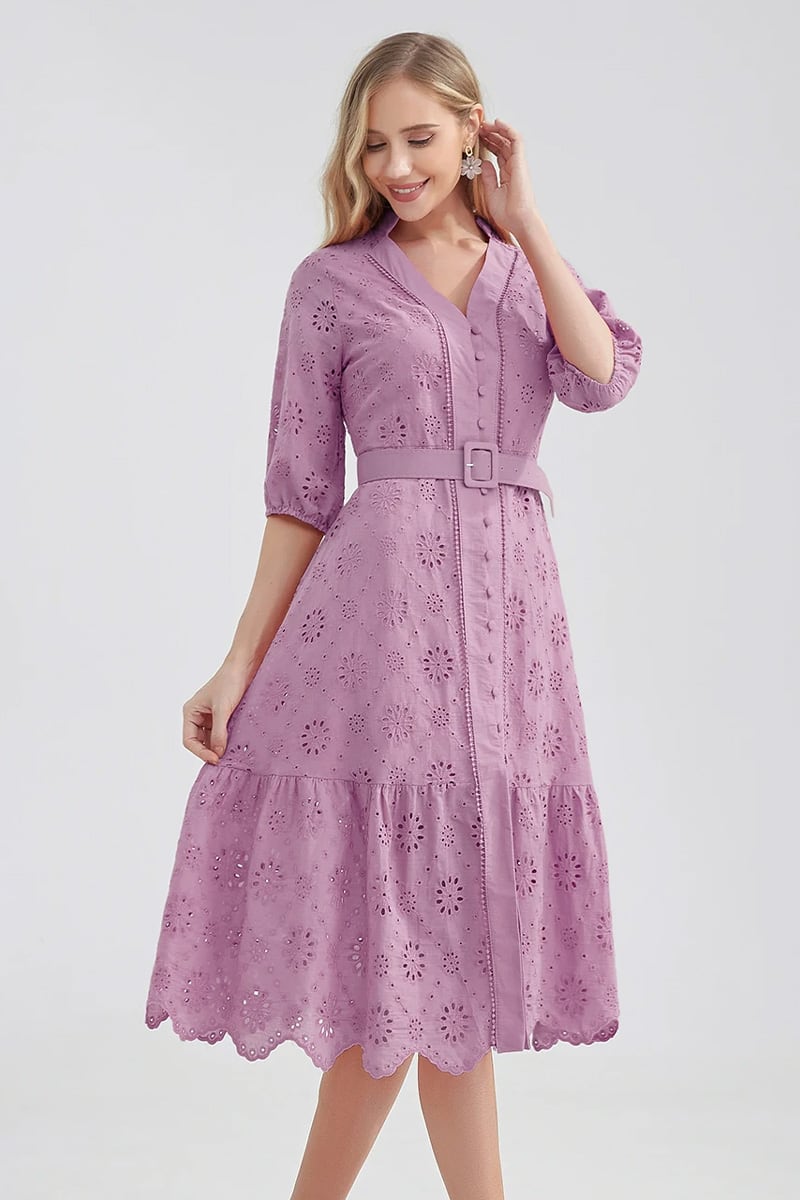 Vacation Romance Eyelet Midi Dress | Jewelclues #color_lavender