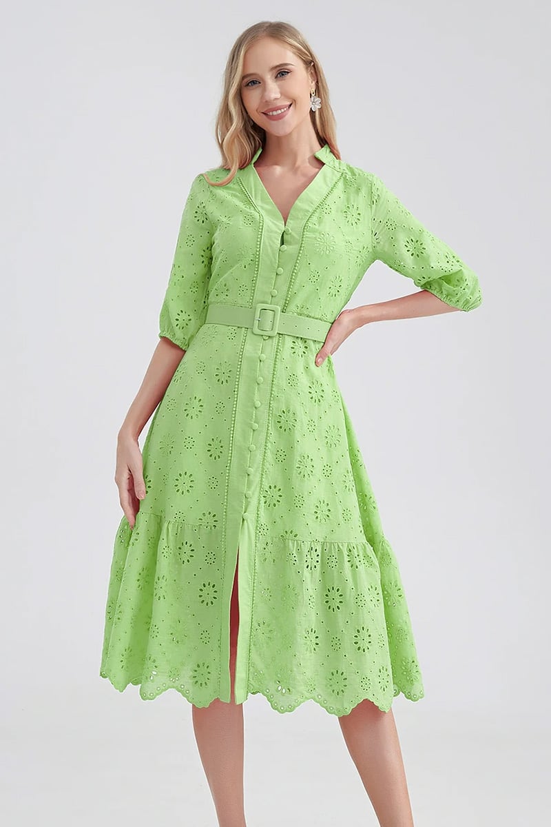 Vacation Romance Eyelet Midi Dress | Jewelclues #color_lime green