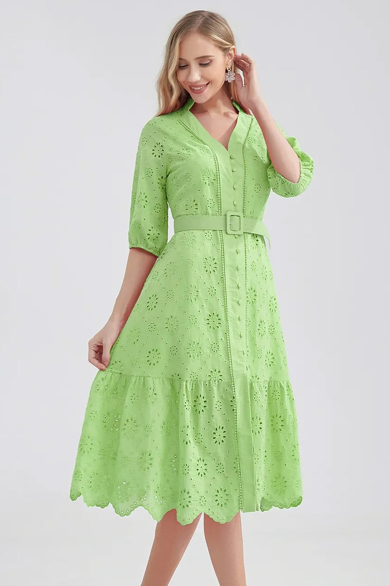 Vacation Romance Eyelet Midi Dress | Jewelclues #color_lime green