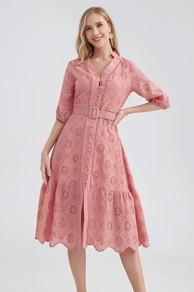 Vacation Romance Eyelet Midi Dress | Jewelclues #color_dusty pink