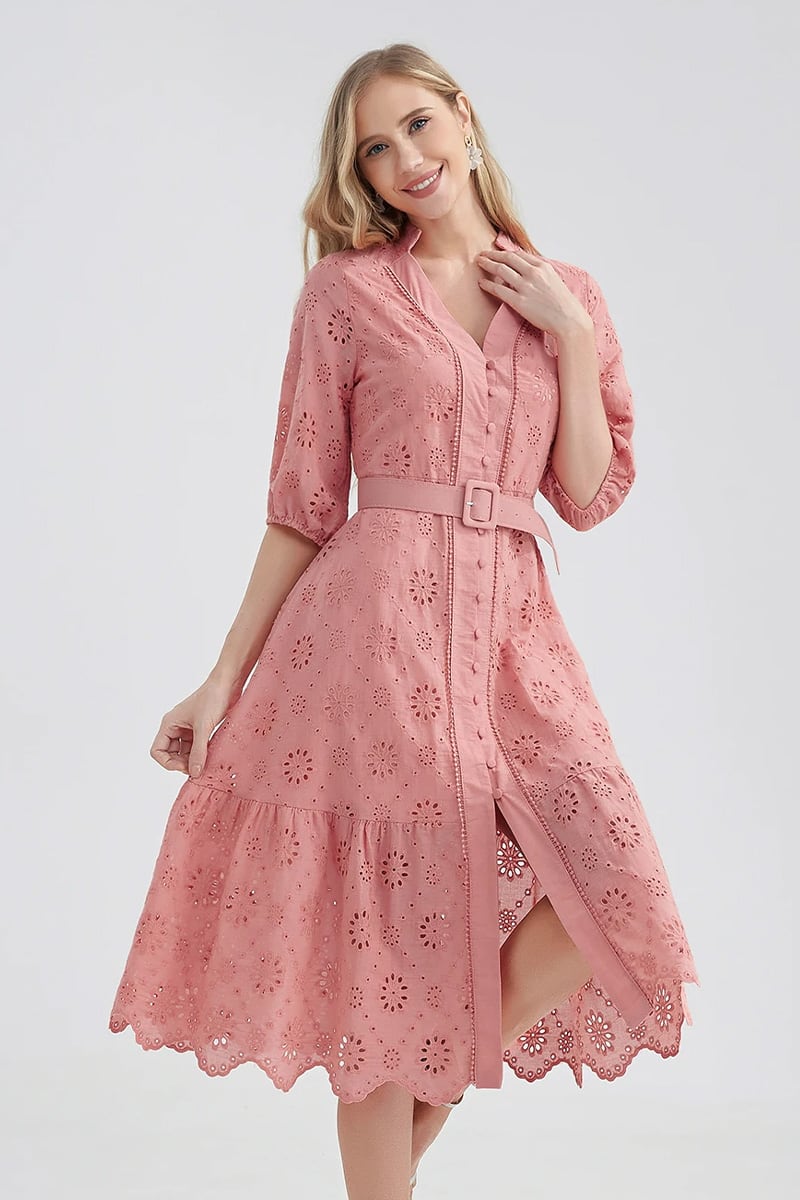 Vacation Romance Eyelet Midi Dress | Jewelclues #color_dusty pink