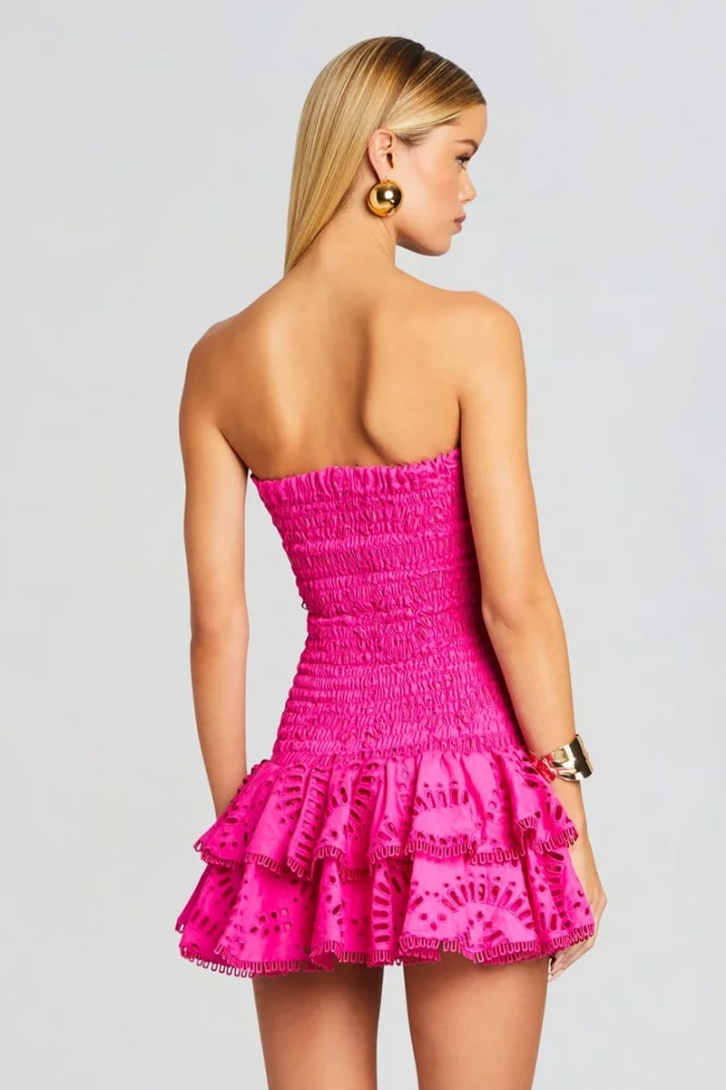 Vacay Season Eyelet Strapless Mini Dress | Jewelclues | #color_hot pink