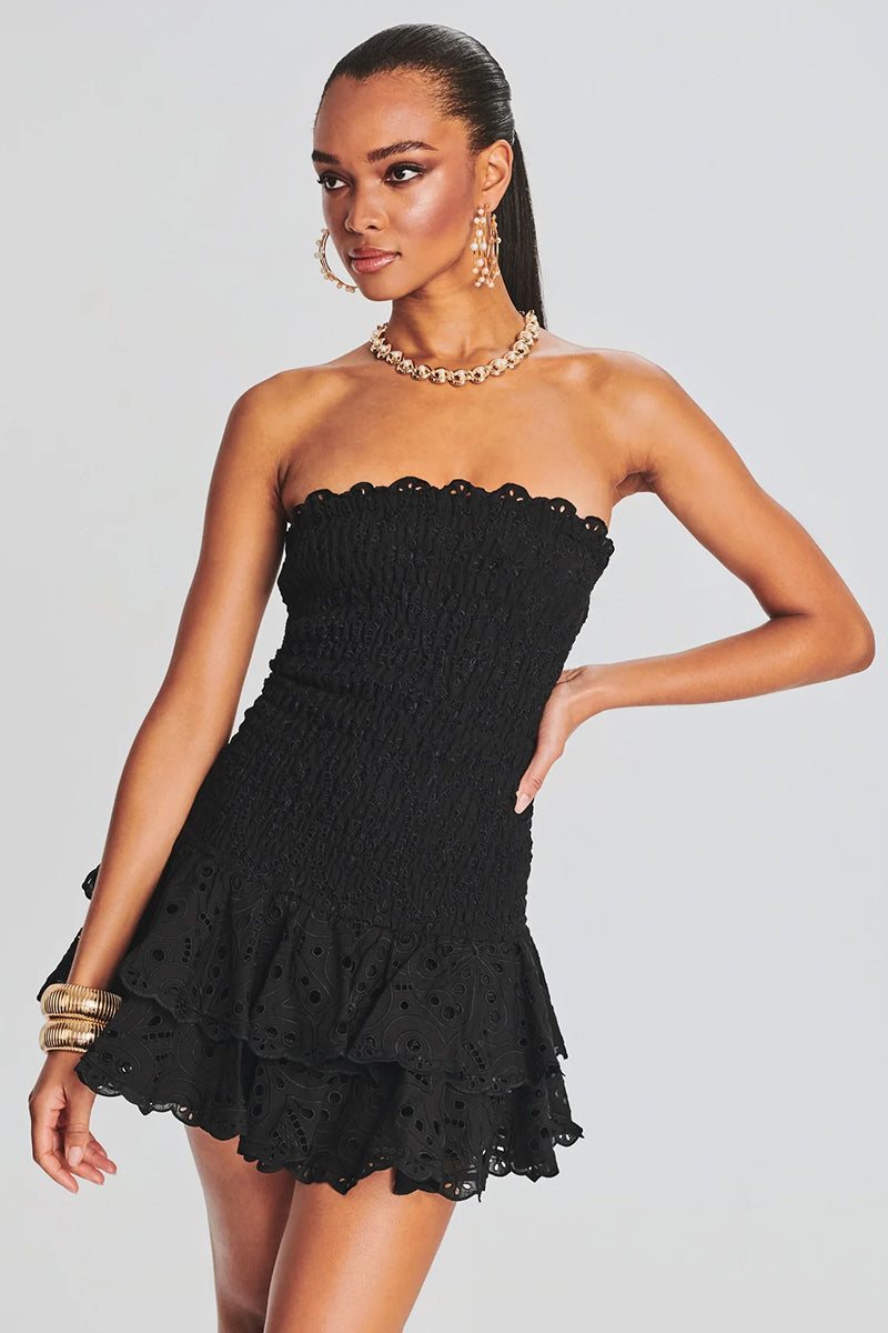Vacay Season Eyelet Strapless Mini Dress | Jewelclues | #color_black
