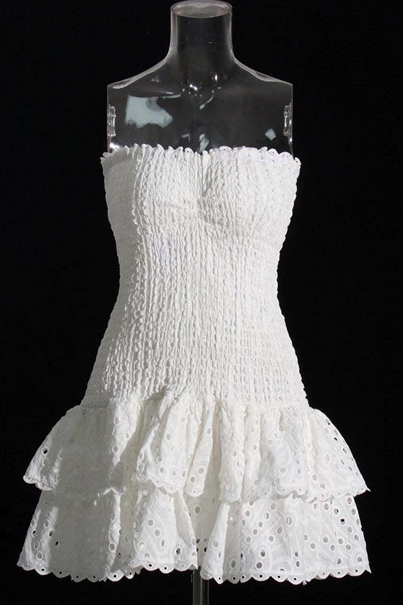 Vacay Season Eyelet Strapless Mini Dress | Jewelclues | #color_white