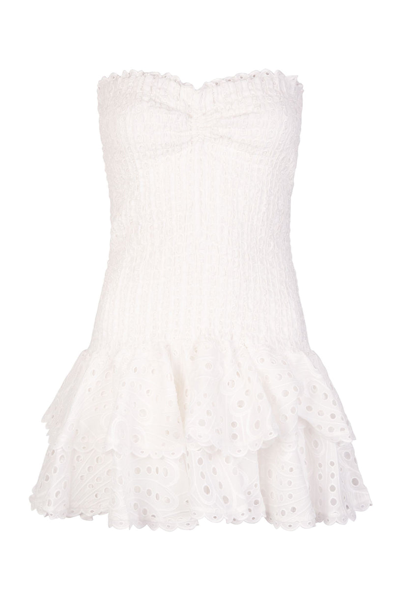 Vacay Season Eyelet Strapless Mini Dress | Jewelclues | #color_white