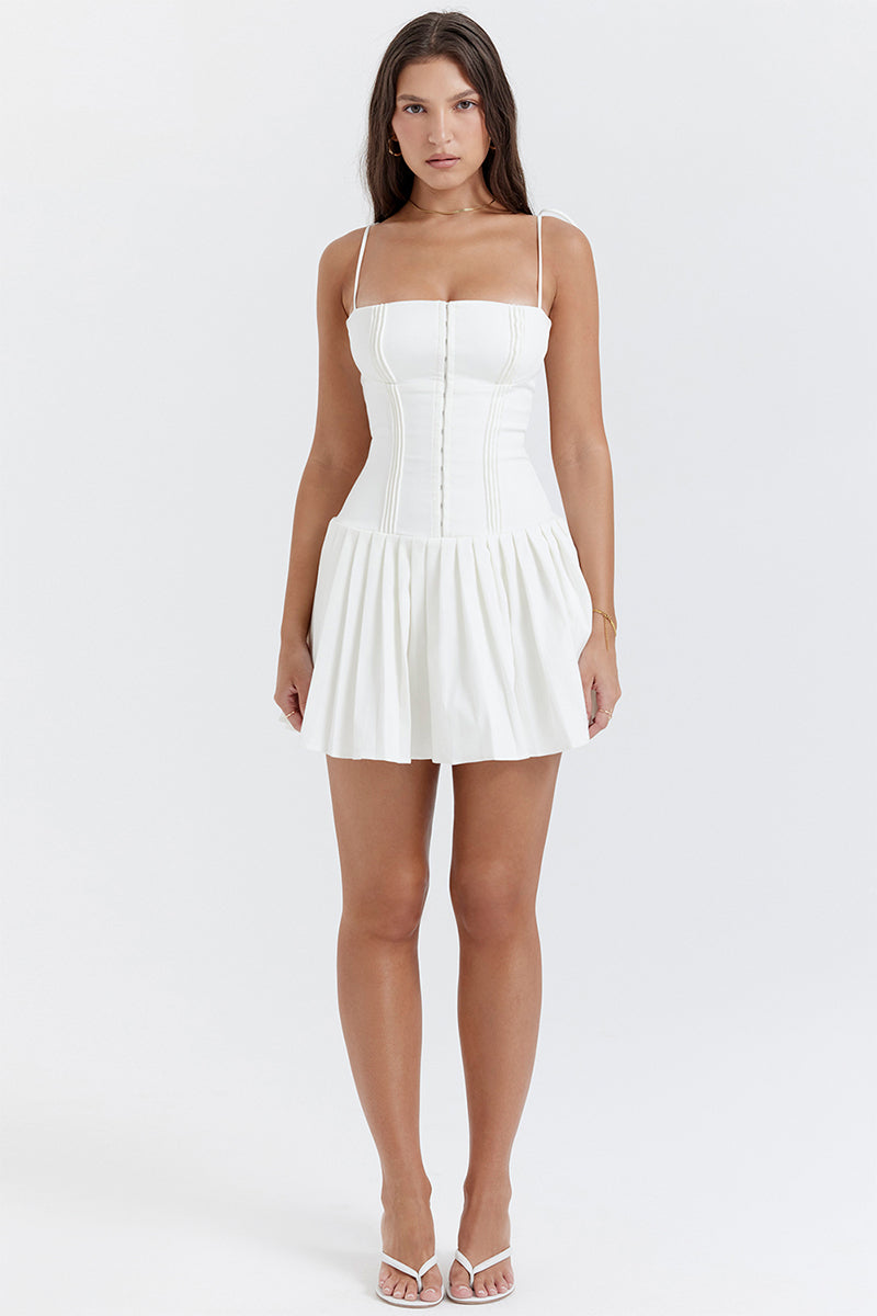 Vacay Sensibility White Pleated Mini Dress | Jewelclues