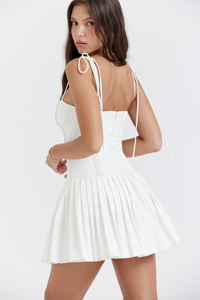 Vacay Sensibility White Pleated Mini Dress | Jewelclues