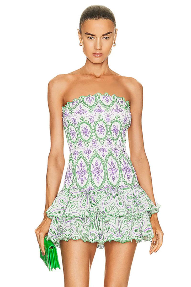 Vacay Time Eyelet Strapless Mini Dress | Jewelclues | #color_green