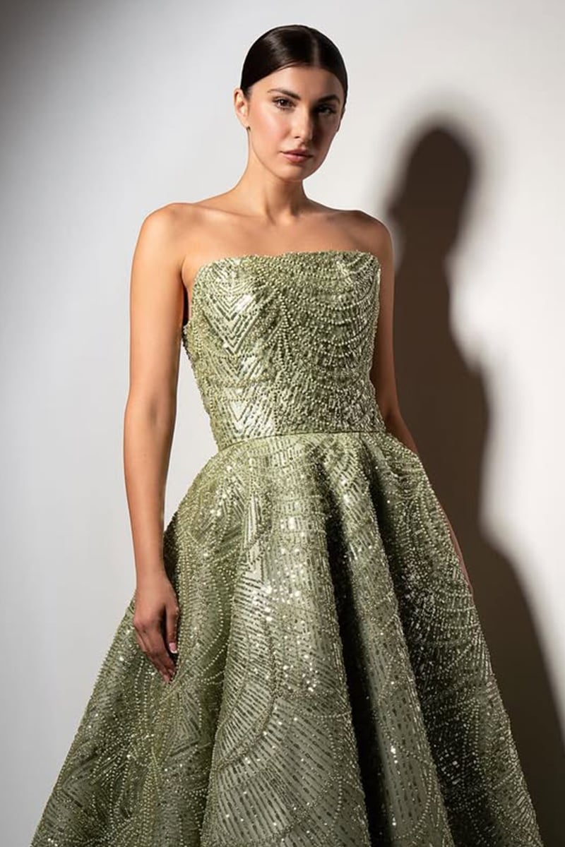 Valencia Strapless Beaded Ball Gown | Jewelclues #color_sage
