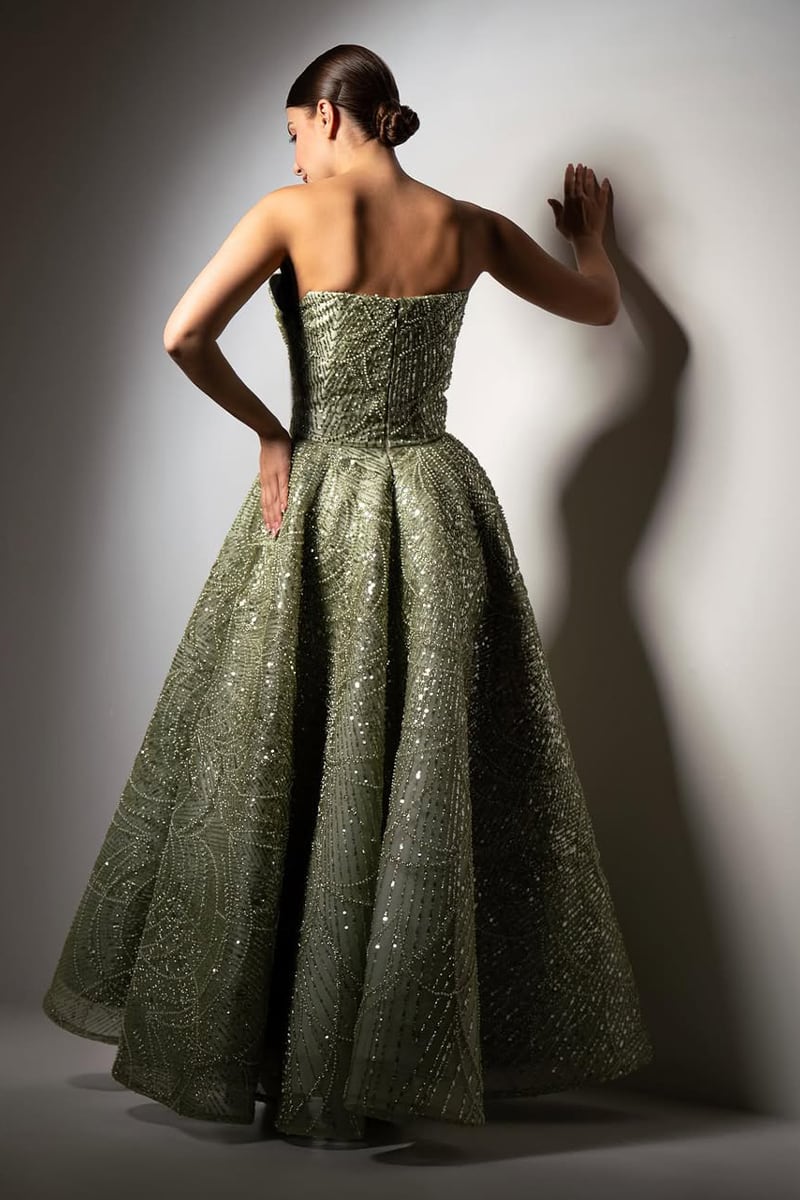 Valencia Strapless Beaded Ball Gown | Jewelclues #color_sage