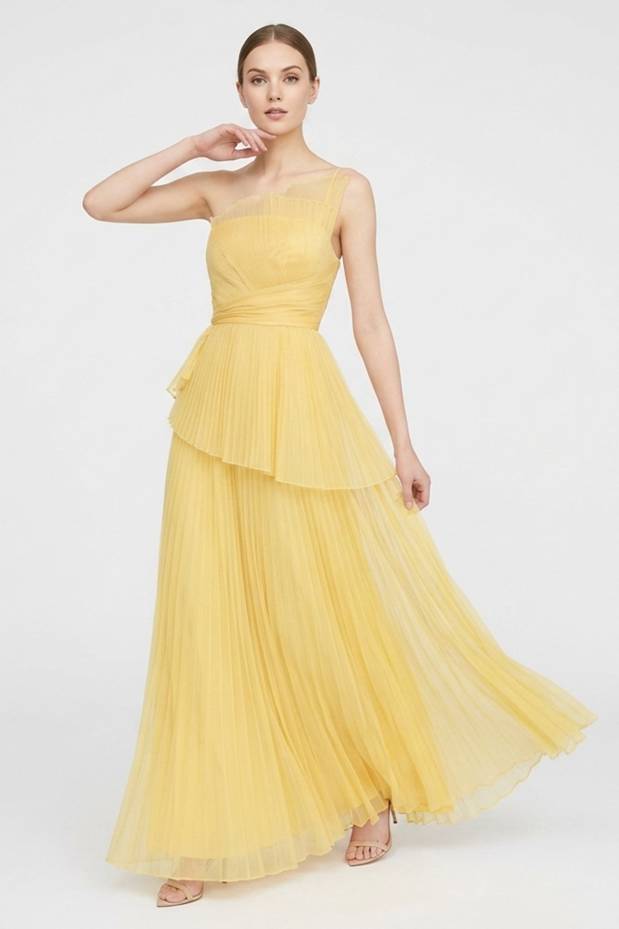 Valerie One-Shoulder Pleated Maxi Dress | JewelClues #color_buttermilk