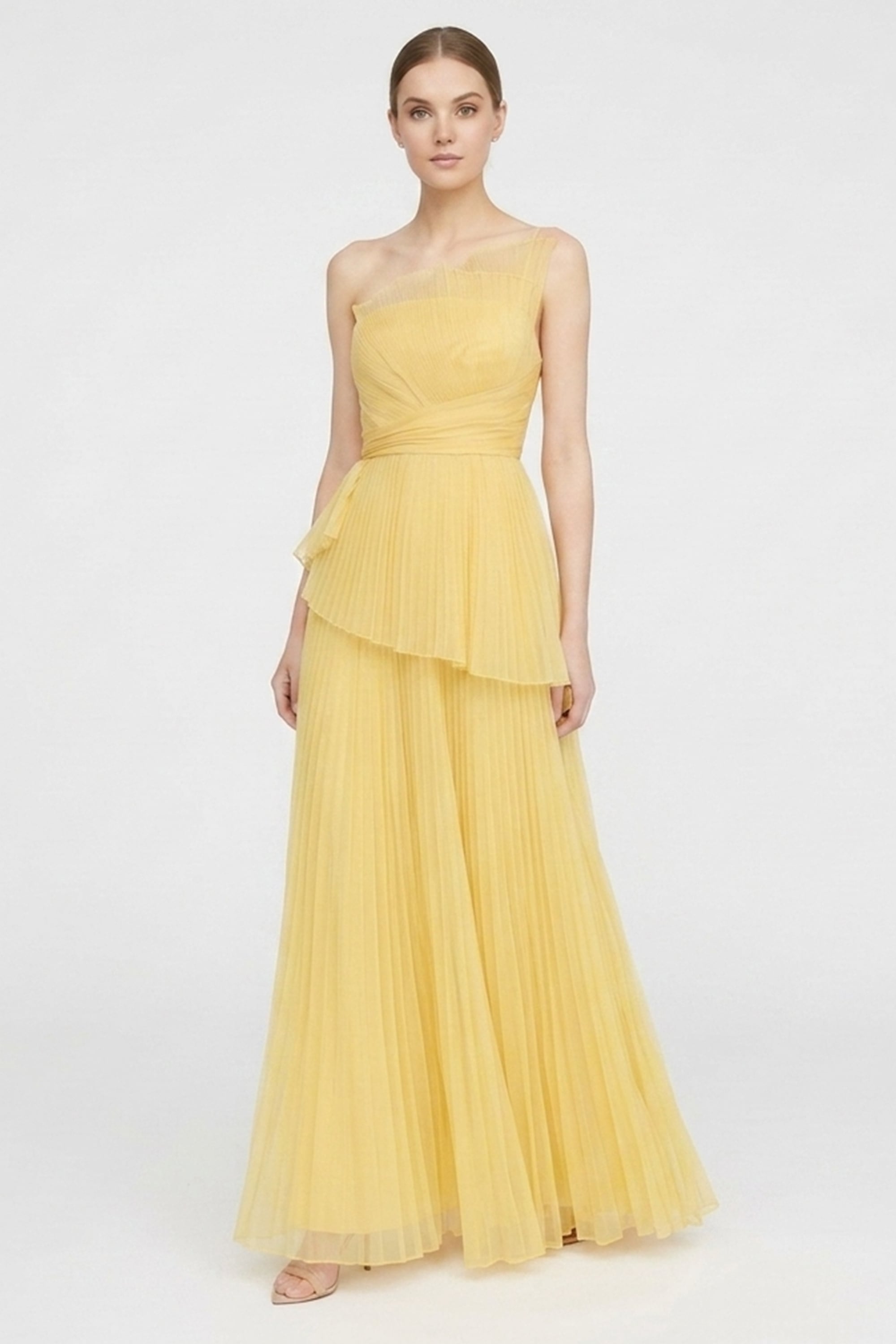 yellow one shoulder pleated dress Yellow One Shoulder Cut Out Pleated Midi Dress  AX Paris US