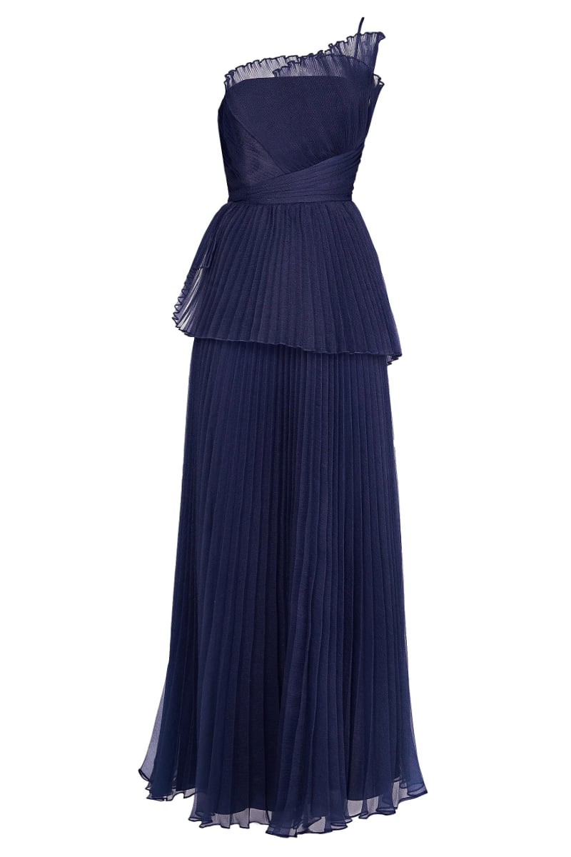 Valerie One-Shoulder Pleated Maxi Dress | JewelClues #color_navy blue