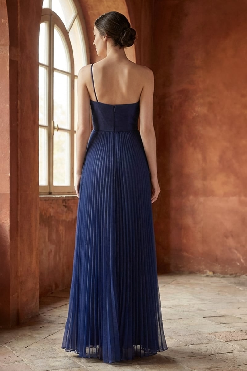 Valerie One-Shoulder Pleated Maxi Dress | JewelClues #color_navy blue