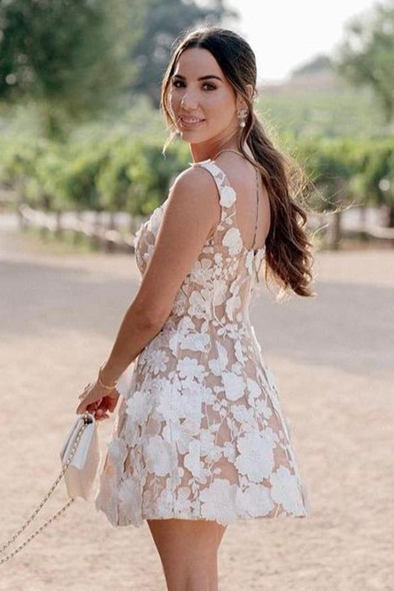 Vandelia Lace Applique Mini Dress | Jewelclues #style_scoop neck