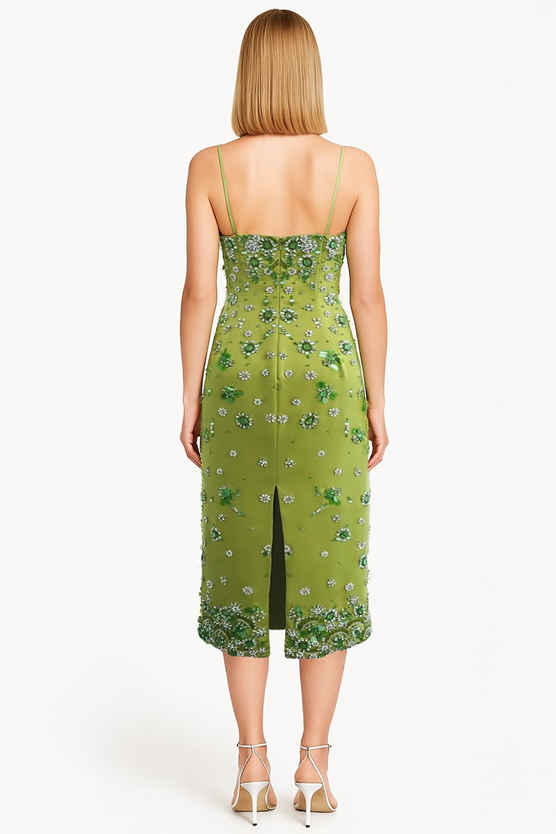 Verdant Bloom Embellished Midi Dress | Jewelclues