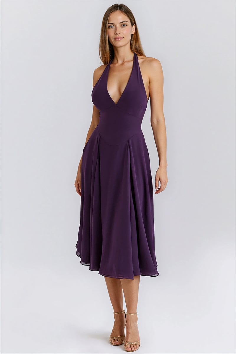 Violetta Plunge Halter Midi Dress | Jewelclues