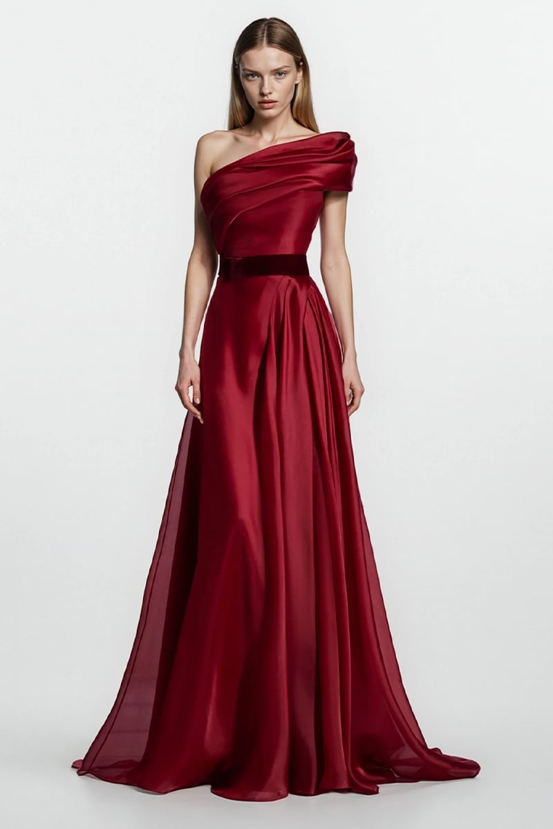Vionna One-Shoulder Organza Gown | Jewelclues