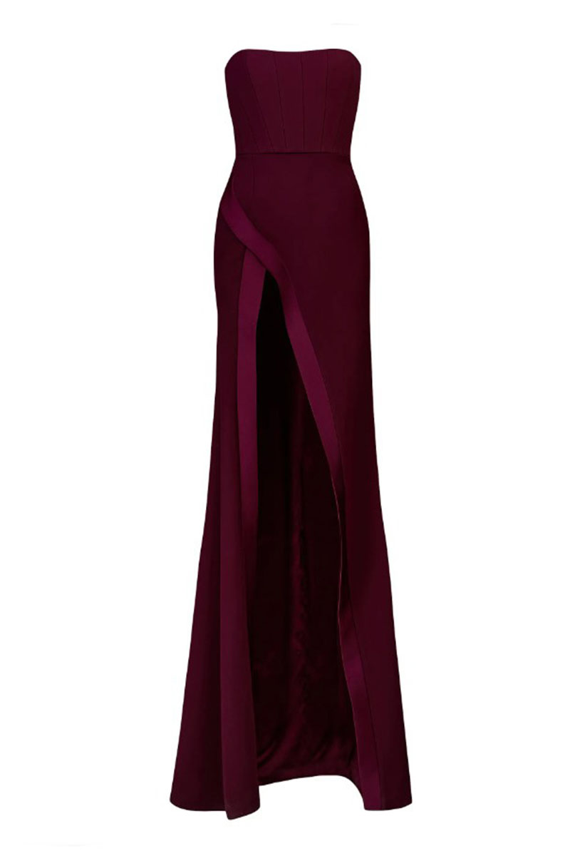 Virelle Strapless Crepe Gown | JewelClues #color_maroon