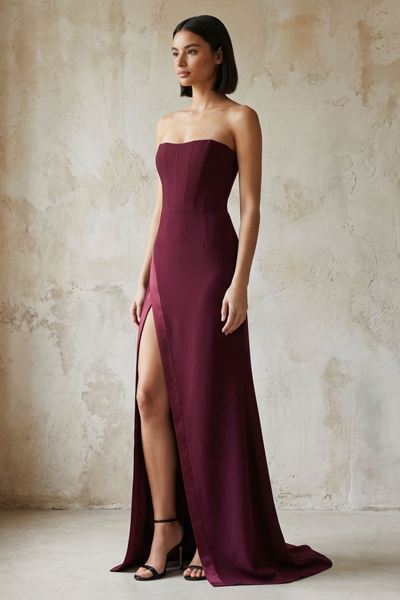 Virelle Strapless Crepe Gown | JewelClues #color_maroon