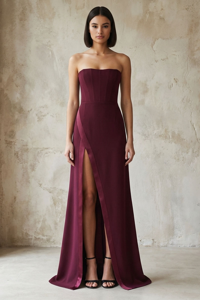 Virelle Strapless Crepe Gown | JewelClues #color_maroon