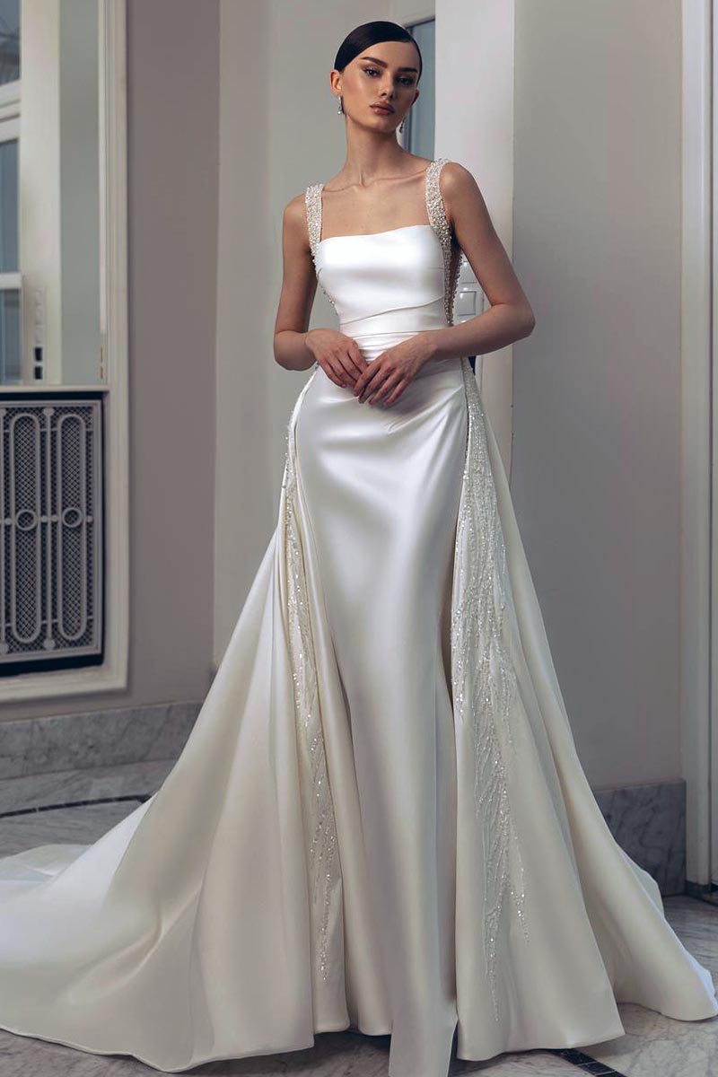 Viviana Pearl Beaded Wedding Dress | Jewelclues #color_white