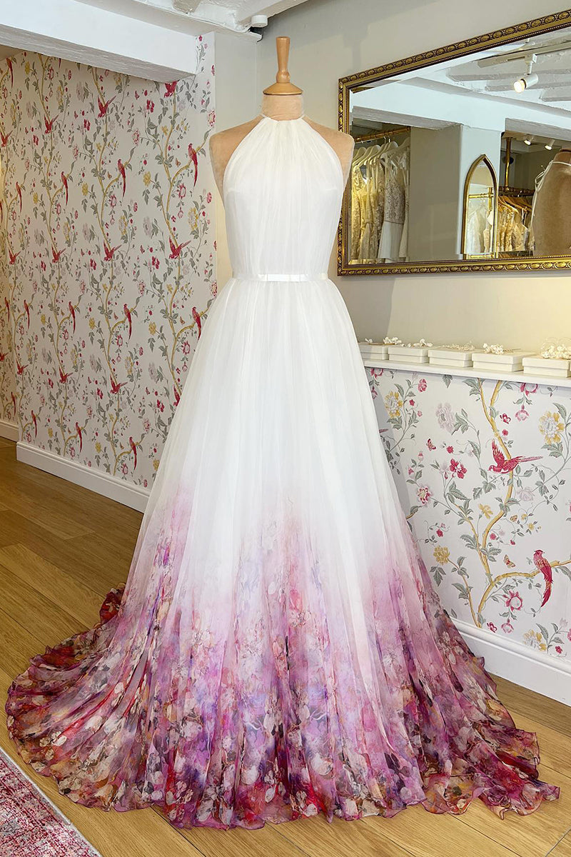 Vivid Romance Halter Wedding Dress | Jewelclues | #color_white