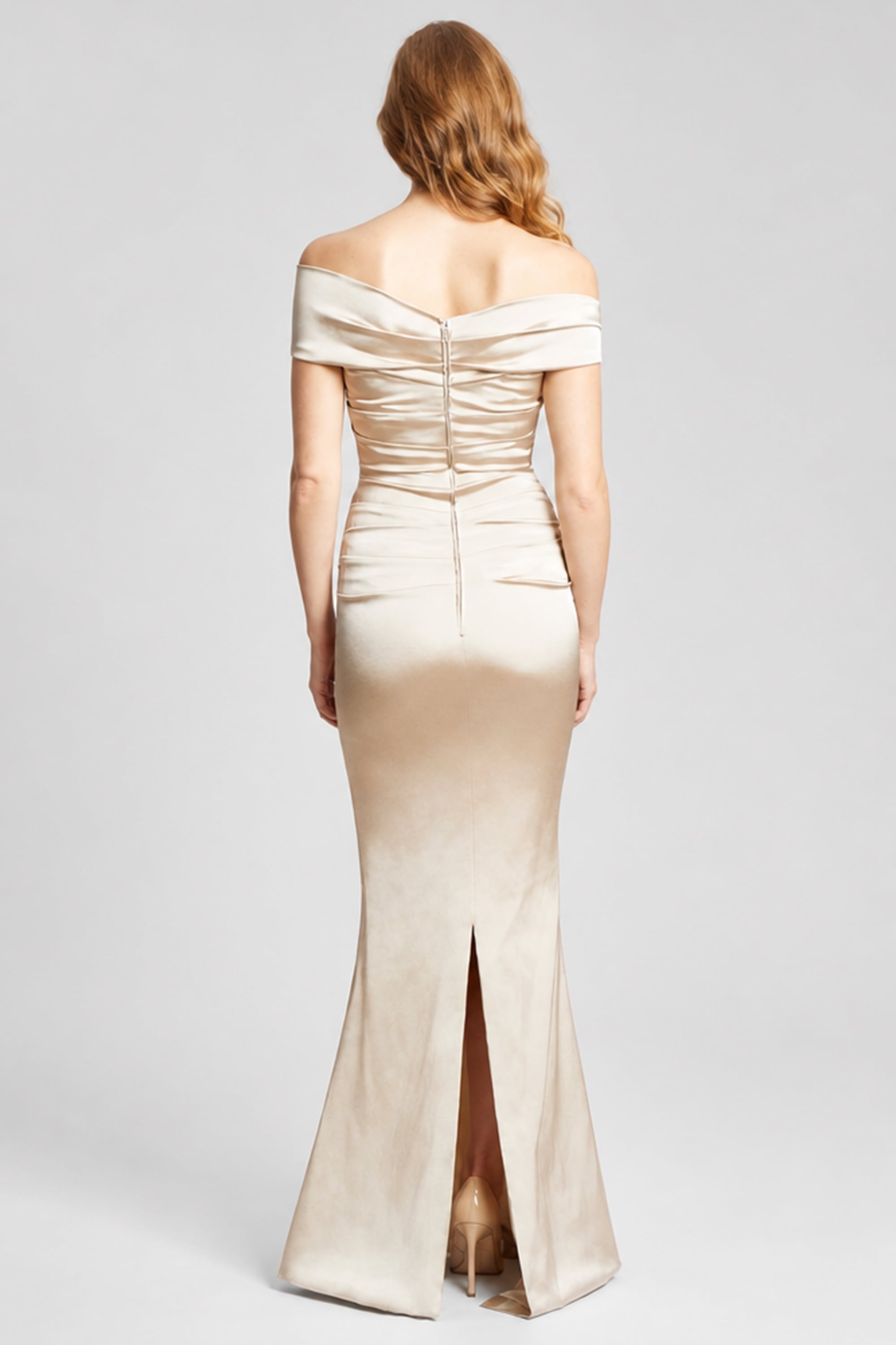 Vivienne Off-The-Shoulder Satin Gown | JewelClues #color_champagne