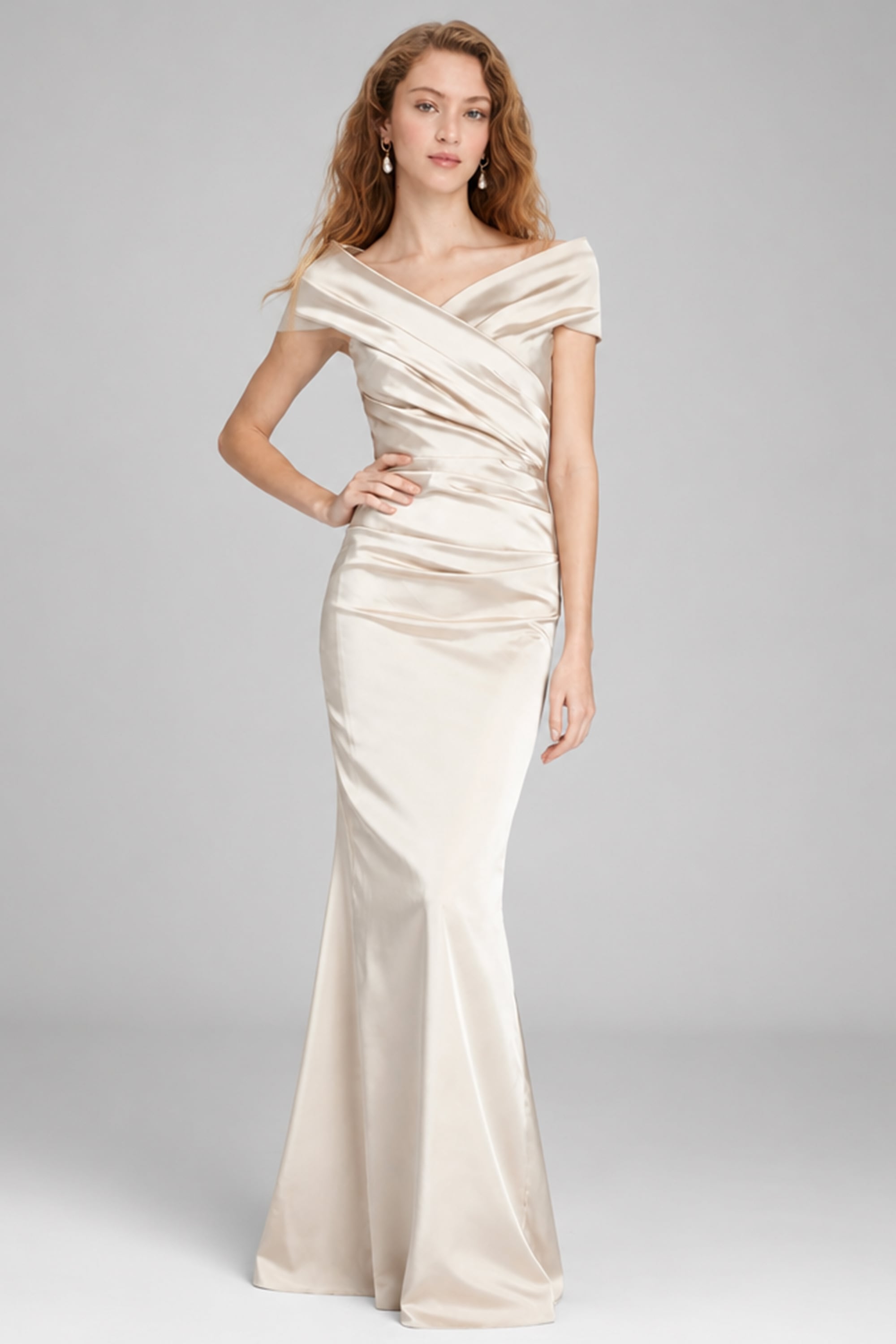 Vivienne Off-The-Shoulder Satin Gown | JewelClues #color_champagne