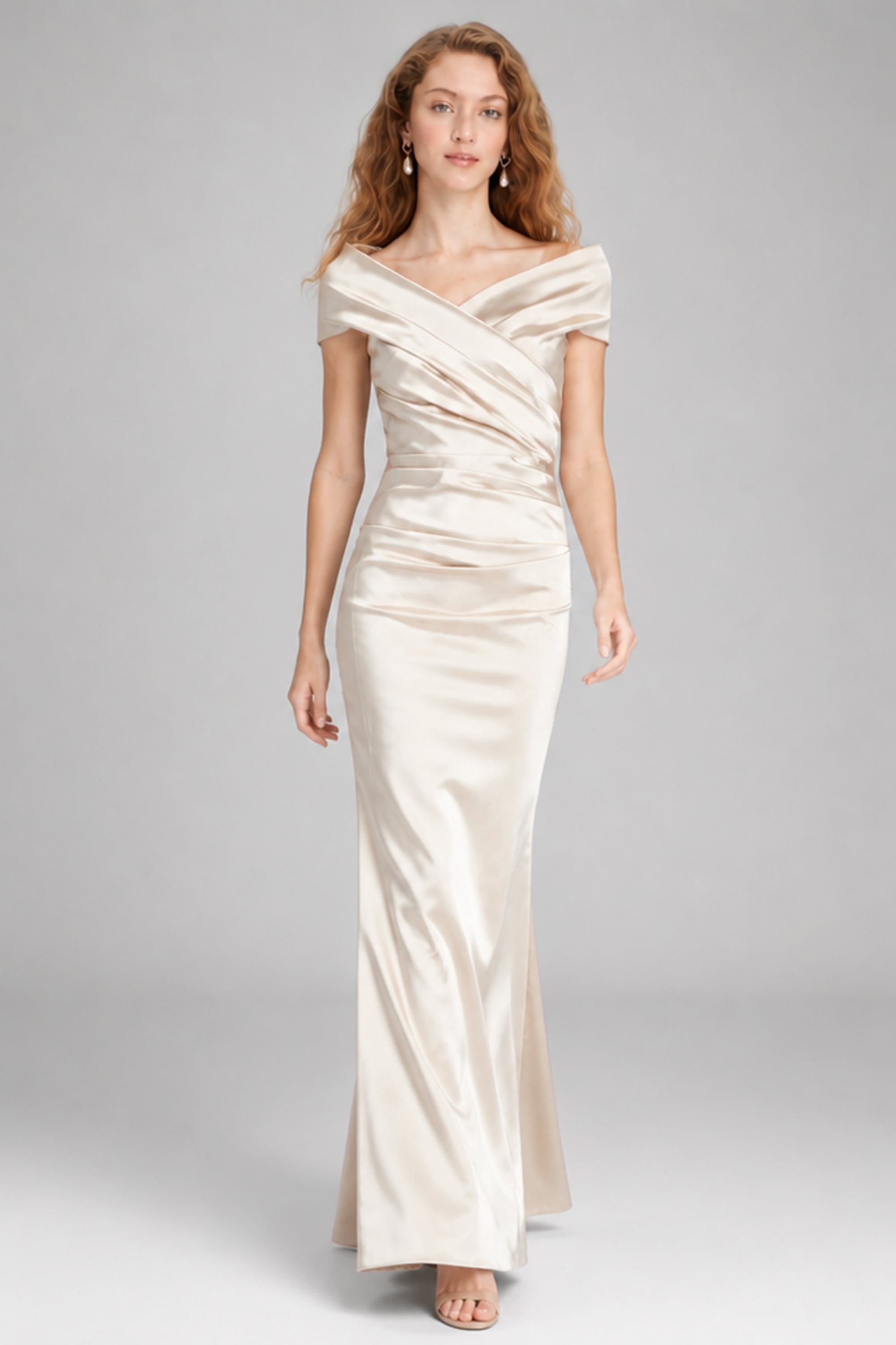 Vivienne Off-The-Shoulder Satin Gown | JewelClues #color_champagne