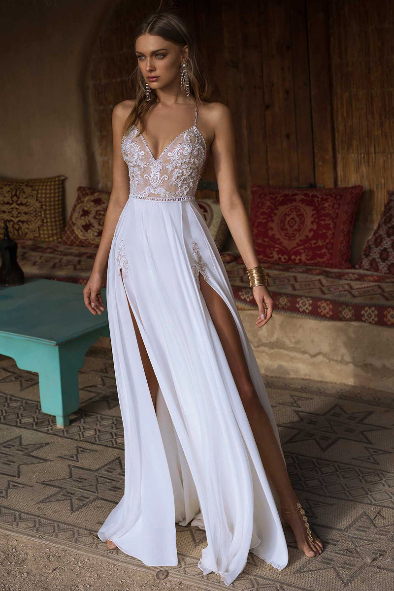 Vows of Love Chiffon A-line Wedding Dress | Jewelclues | #color_white