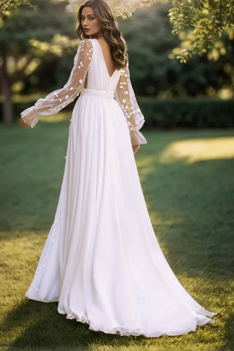 Whispering Love Long Sleeve A-Line Wedding Dress | Jewelclues #color_white