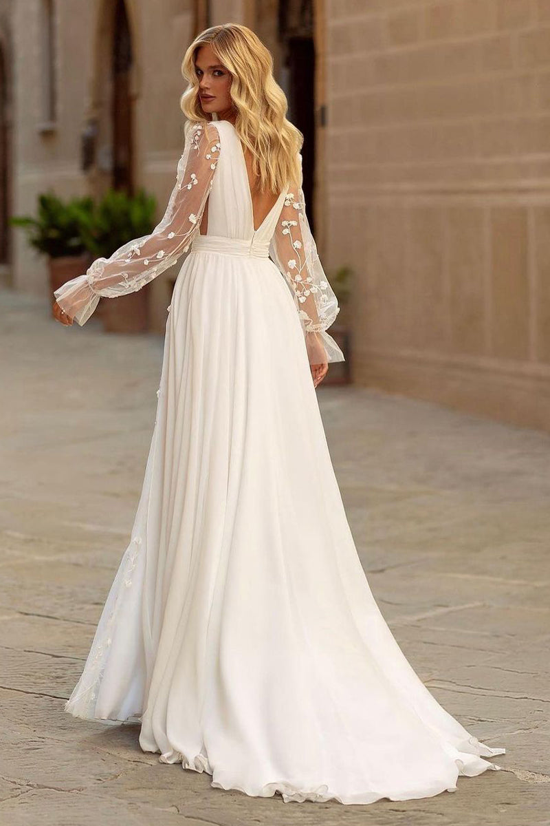 Whispering Love Long Sleeve A-Line Wedding Dress | Jewelclues #color_ivory