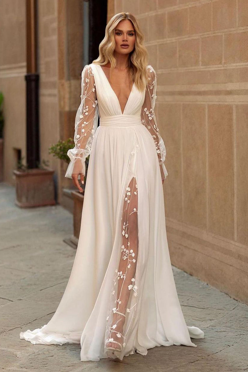 Whispering Love Long Sleeve A-Line Wedding Dress | Jewelclues #color_ivory