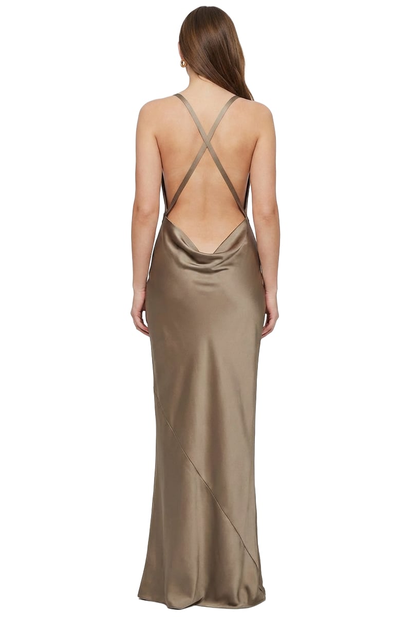 Zaria Cross-Back Satin Gown | JewelClues