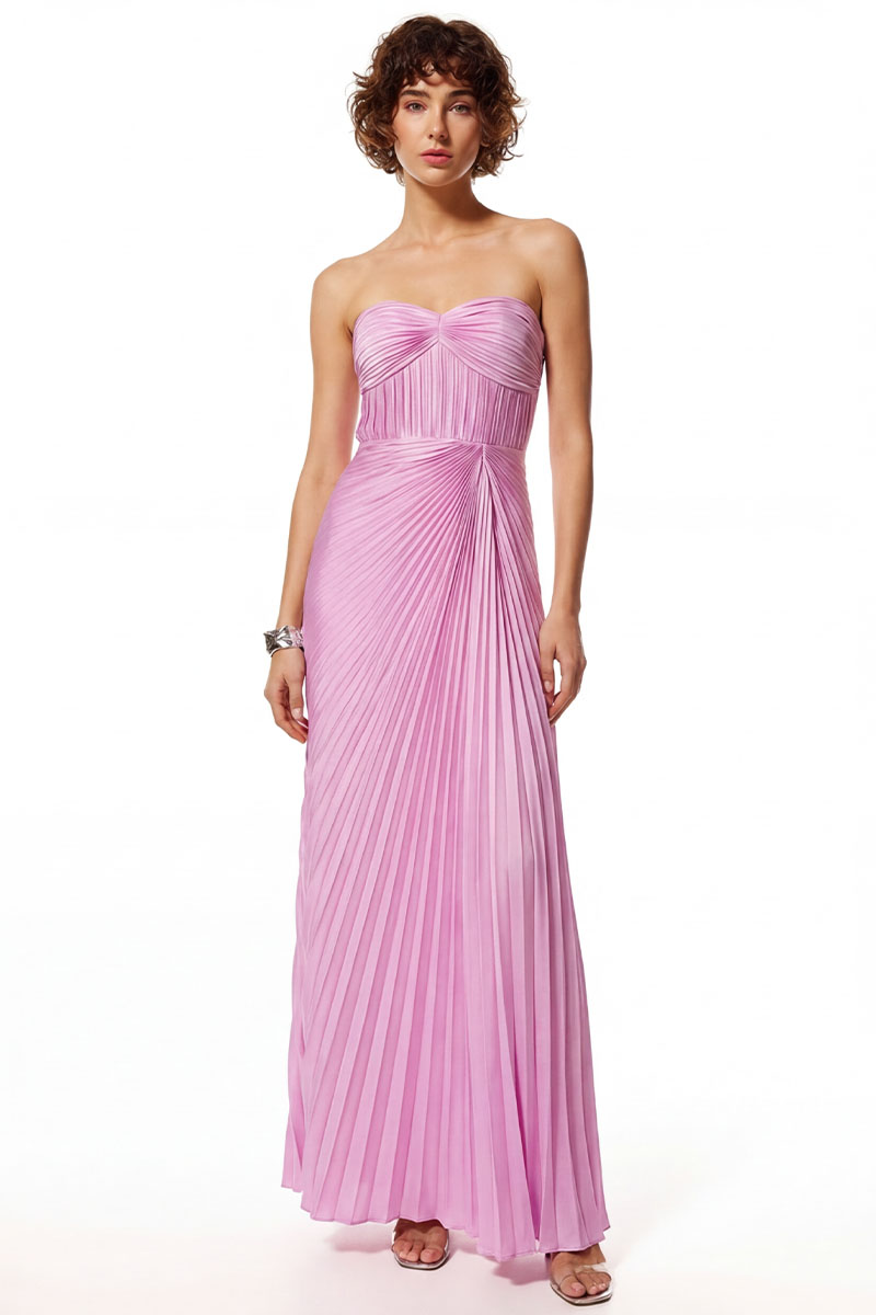 Zenia Pleated Satin Gown | JewelClues #color_pink