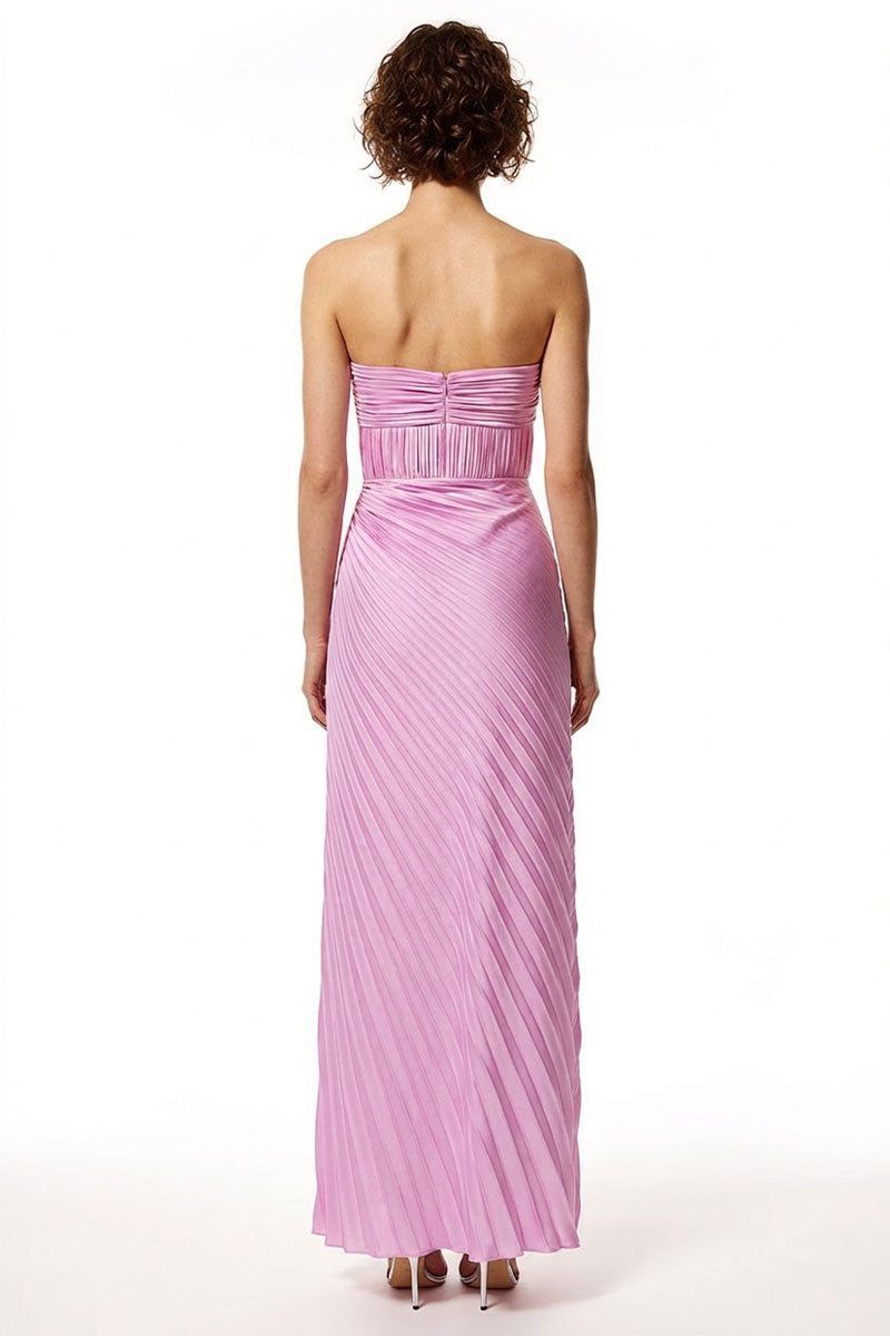 Zenia Pleated Satin Gown | JewelClues #color_pink
