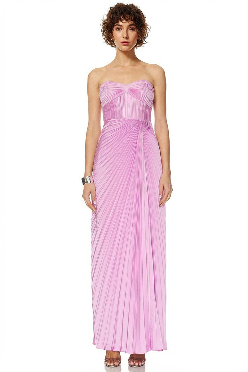 Zenia Pleated Satin Gown | JewelClues #color_pink